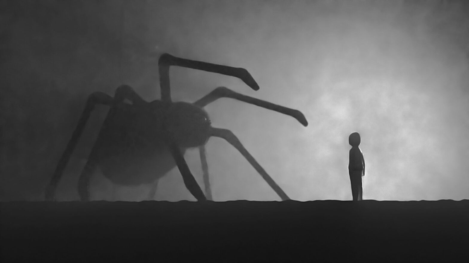 Das Bild zeigt eine Spinne und ein Kind